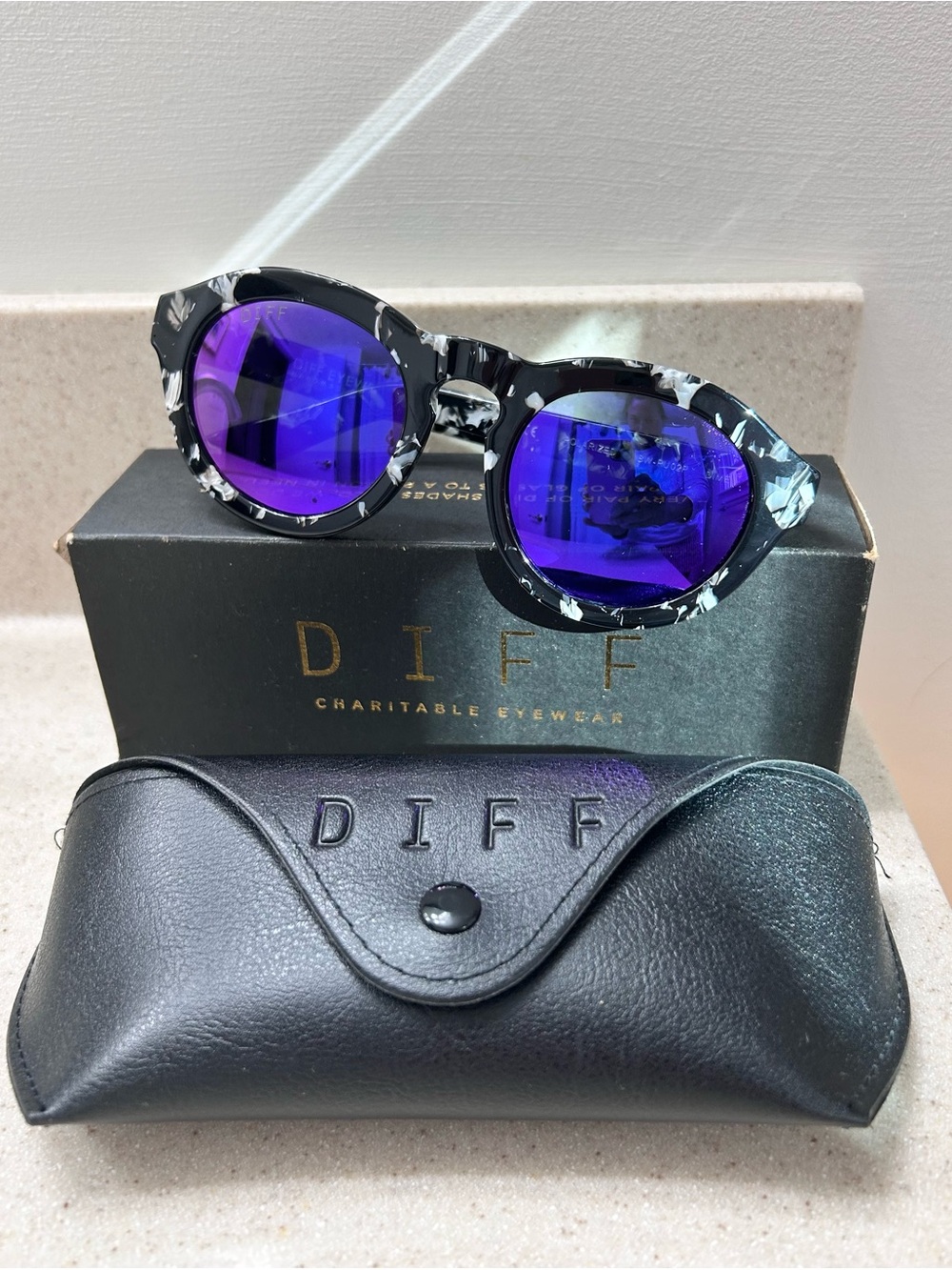 Diff Black & White Sunglasses with Purple Lenses